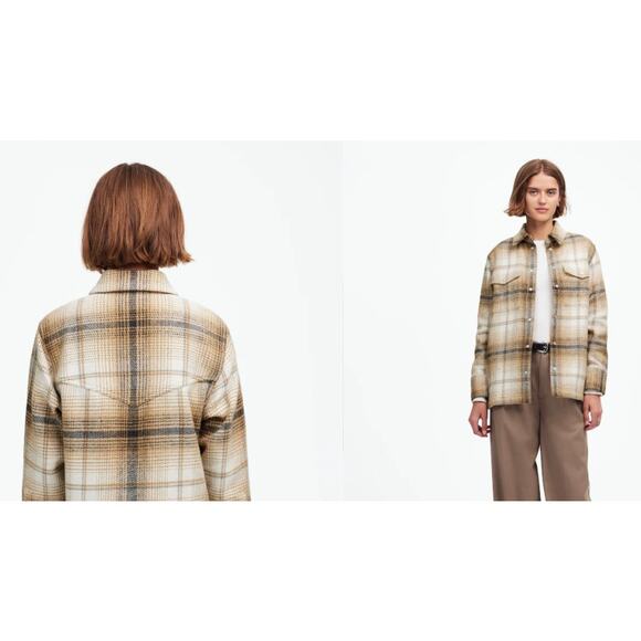 Madewell Flannel Button-Up Shirt-Jacket Womens Size L Do Well Eco Shacket NEW - Picture 2 of 14